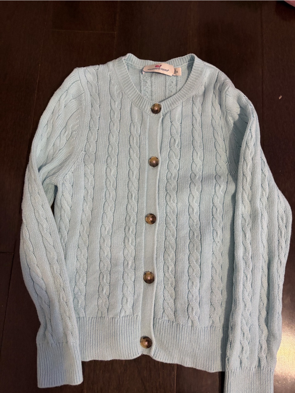 Kids Vineyard Vines Pale Blue Cable-Knit Button Cardigan
